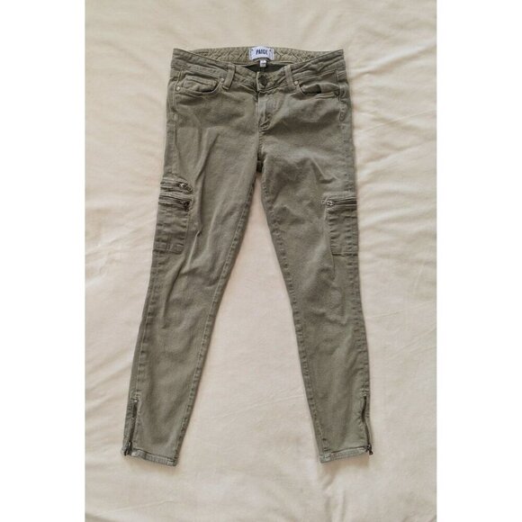 Paige Womens 27 Christi Utility Jeans Ankle Zip Skinny Ivy Green Moto - Picture 1 of 9